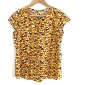 Boden cap sleeve cotton poplin top shirt yellow-brown tree print size 8